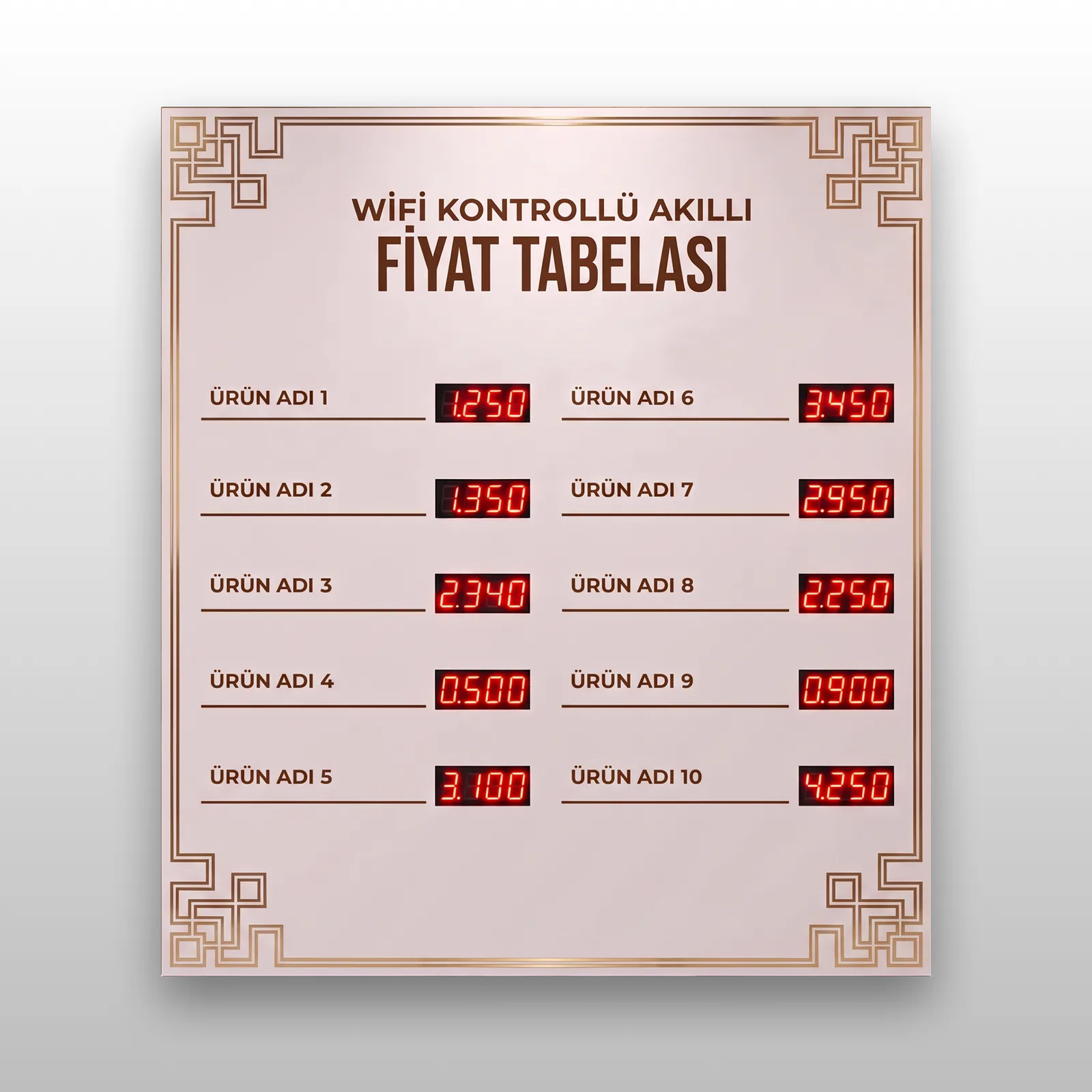 8 Display Ekran Wifi/Telefon Kontrollü Dijital Fiyat Tabelası Beyaz MDF Gövde, Lazer Kazıma